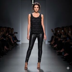 Warehouse Black Beaded Lace Tank Top US M